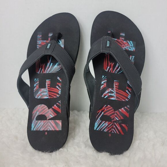 Reef Mens Newport Mens Sandals Size 6 Prints Comfort Slip On Black Flip Flops